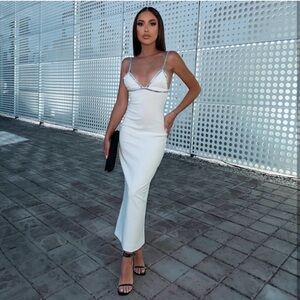 Zara NWT white sheath dress lined mirror jeweled accent size XS